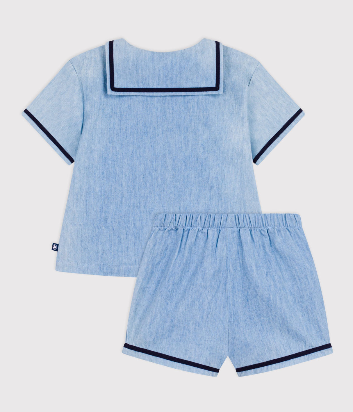 BABIES' 2-PIECE SET IN CHAMBRAY INCLUDING A T-SHIRT WITH A SAILOR COLLAR
