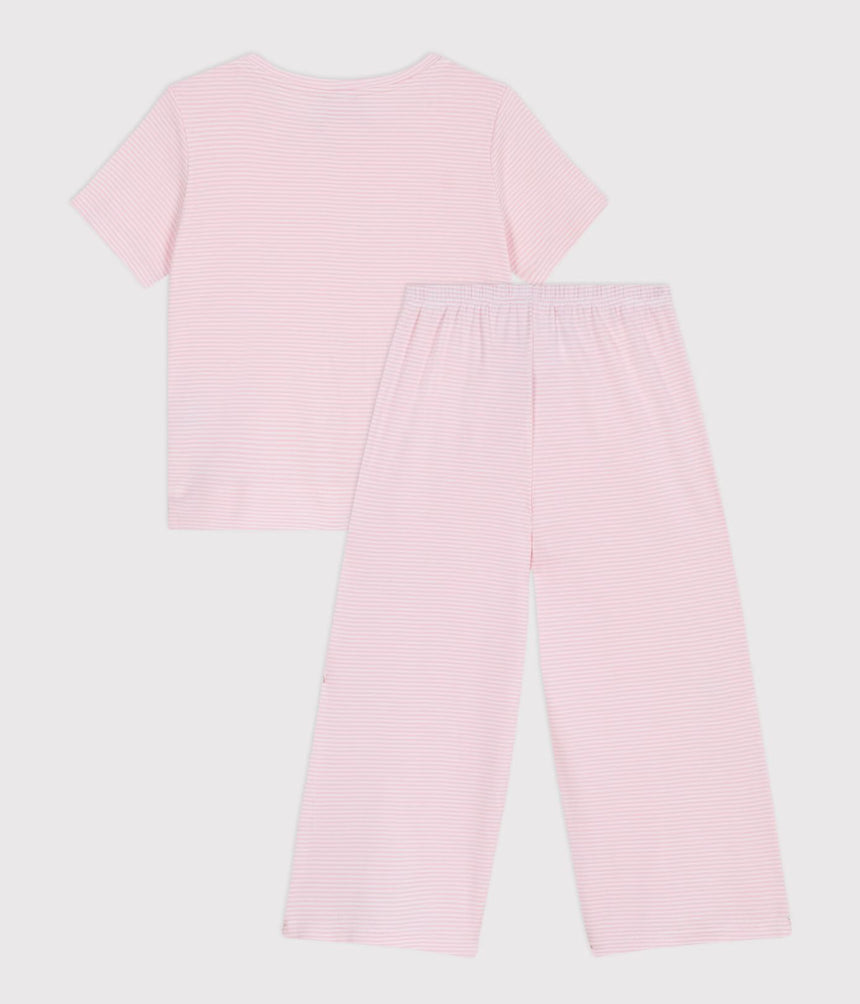 CHILDREN'S STRIPY COTTON PYJAMAS WITH SHORT SLEEVES AND WIDE LEGS
