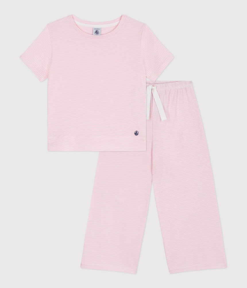 CHILDREN'S STRIPY COTTON PYJAMAS WITH SHORT SLEEVES AND WIDE LEGS