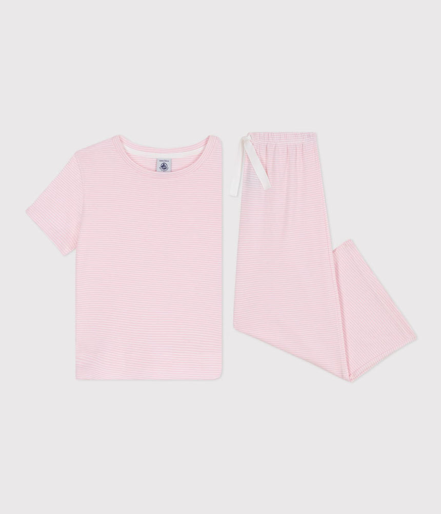 CHILDREN'S STRIPY COTTON PYJAMAS WITH SHORT SLEEVES AND WIDE LEGS