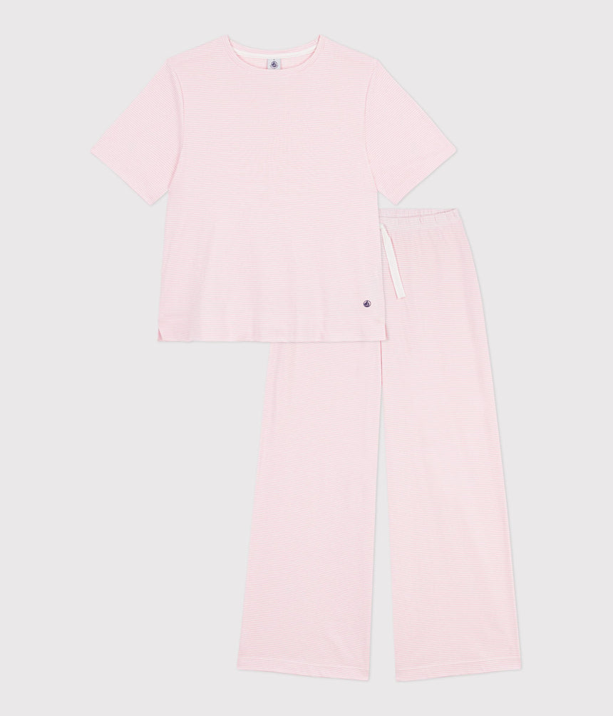 WOMEN'S WIDE-LEG STRIPY COTTON PYJAMAS