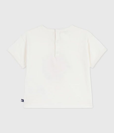 BABIES' SHORT-SLEEVED COTTON T-SHIRT WITH A FLOWER MOTIF