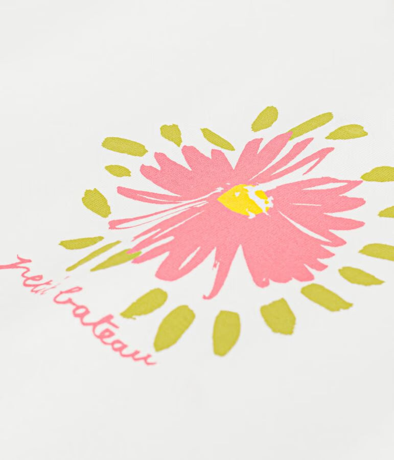 BABIES' SHORT-SLEEVED COTTON T-SHIRT WITH A FLOWER MOTIF