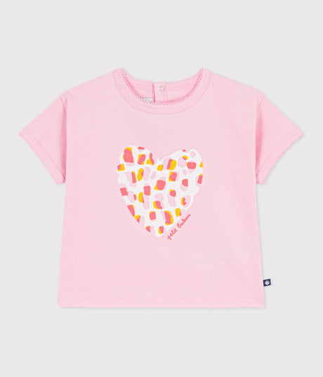 BABIES' SHORT-SLEEVED COTTON T-SHIRT WITH A FLOWER MOTIF