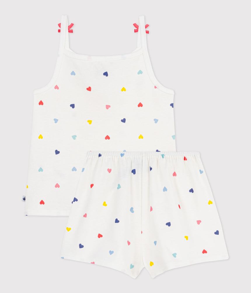 CHILDREN'S SHORT AND STRAPPY HEART PRINT COTTON PYJAMAS