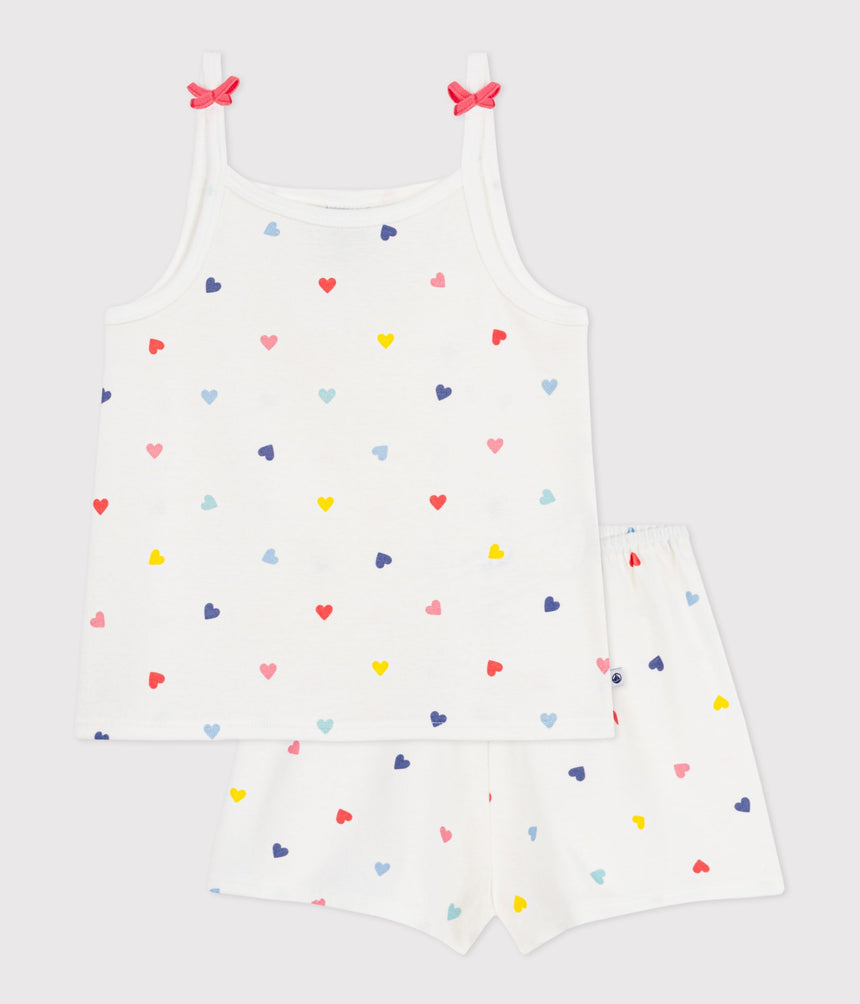 CHILDREN'S SHORT AND STRAPPY HEART PRINT COTTON PYJAMAS