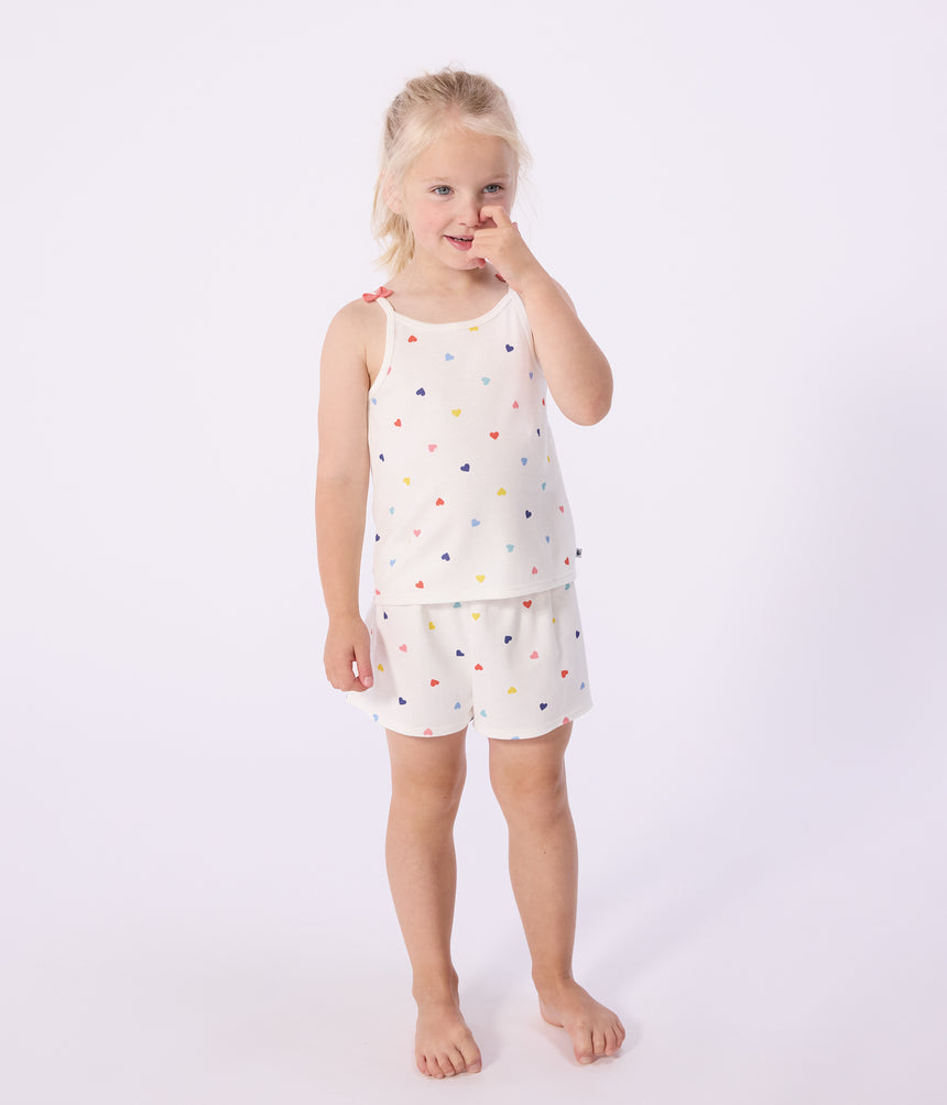 CHILDREN'S SHORT AND STRAPPY HEART PRINT COTTON PYJAMAS