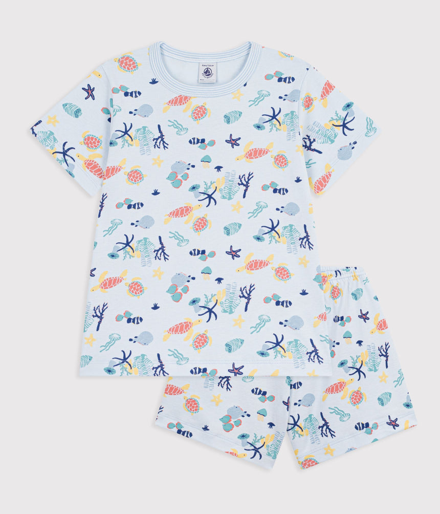 CHILDREN'S SHORT GLOW-IN-THE-DARK PRINTED COTTON PYJAMAS