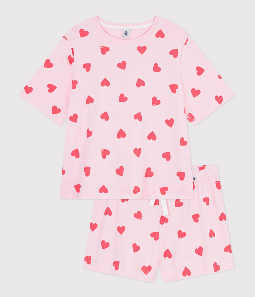 WOMEN'S SHORT HEART PRINT COTTON PYJAMAS