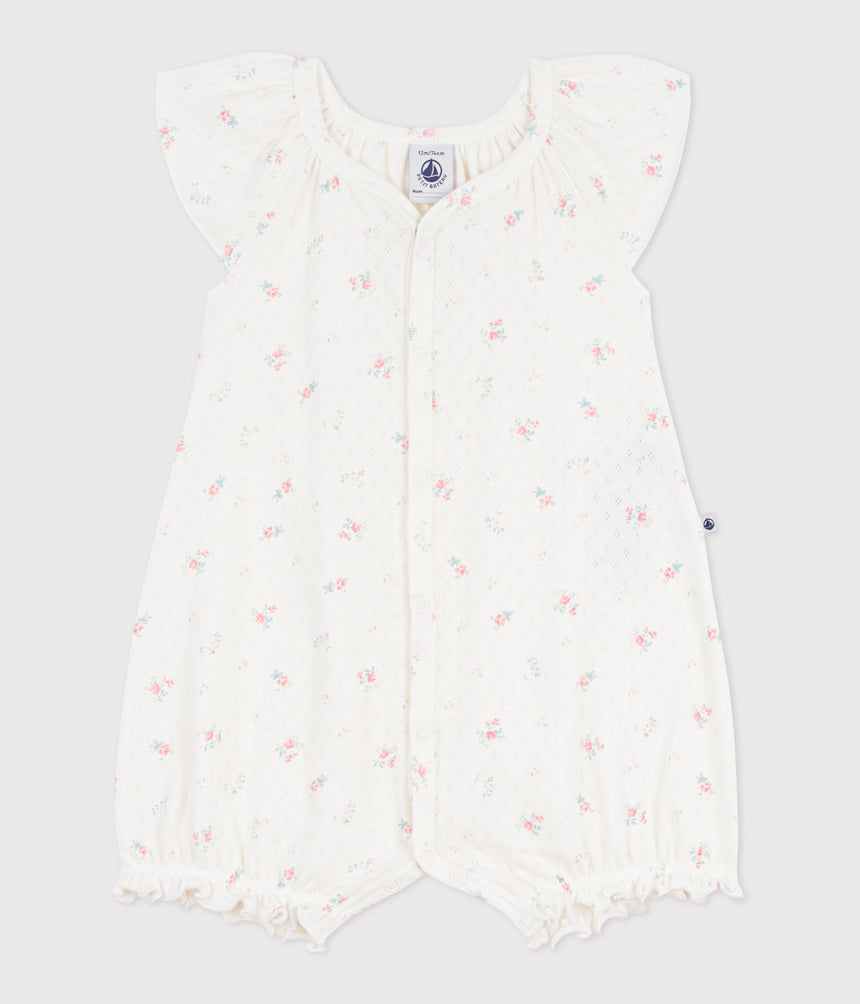 BABIES' SHORT FLORAL COTTON JUMPSUIT