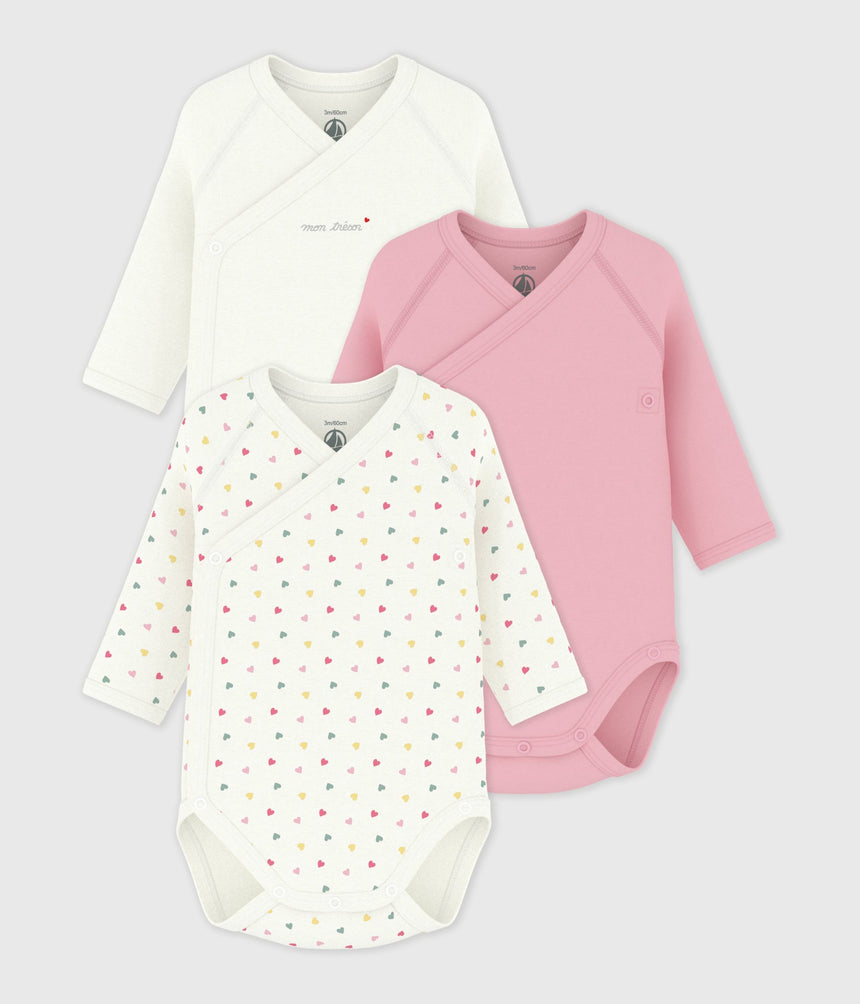 PACK OF BABIES' LONG-SLEEVED PRINTED COTTON WRAPOVER BODIES