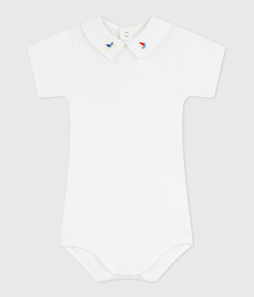 BABIES' PLAIN COTTON BODY WITH AN EMBROIDERED COLLAR