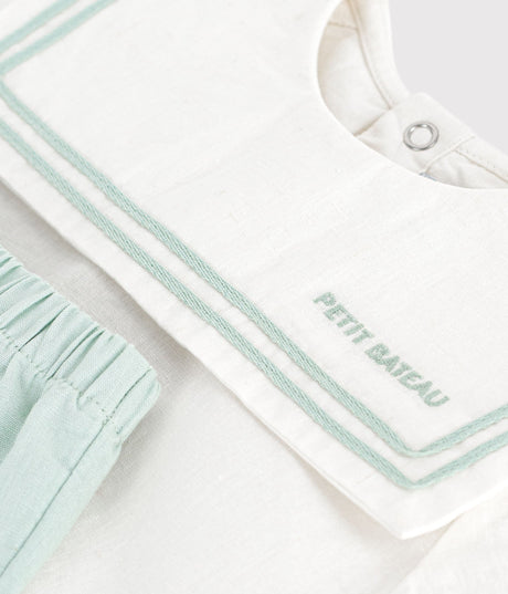 BABIES' 2-PIECE COTTON/LINEN OUTFIT, WITH A SAILOR COLLAR TOP
