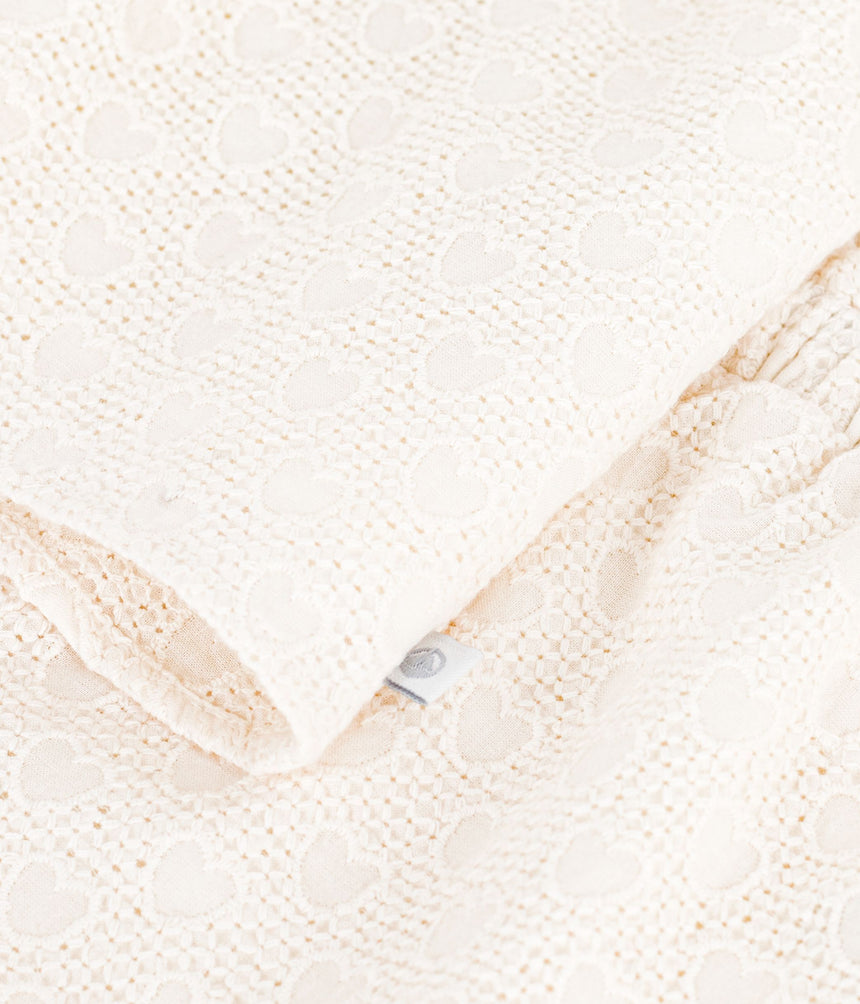 BABIES' 2-PIECE OUTFIT IN BRODERIE ANGLAISE, HEARTS DESIGN
