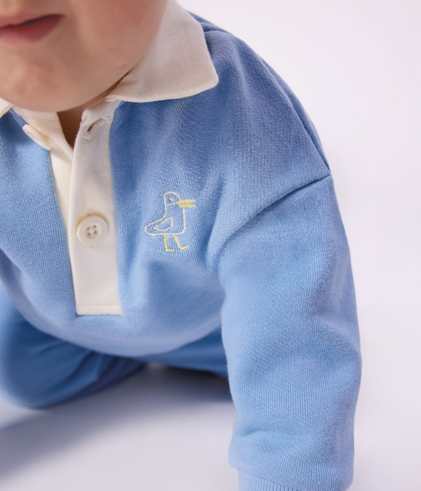BABIES' COTTON SWEATSHIRT EMBROIDERED WITH A SEAGULL AND A MOTIF AT THE BACK