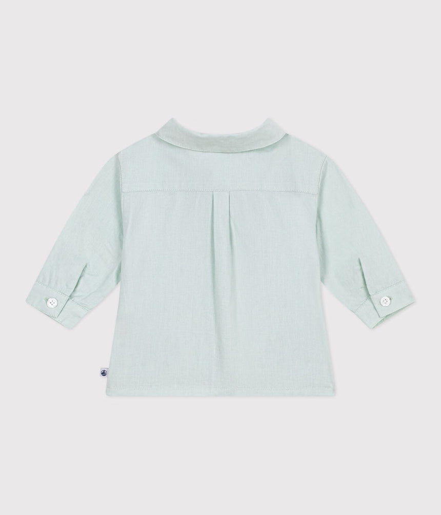 BABIES' LONG-SLEEVED PLAIN COTTON/LINEN SHIRT