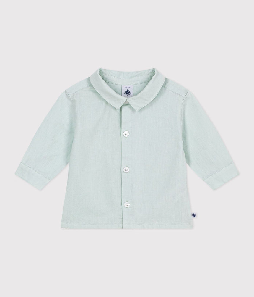 BABIES' LONG-SLEEVED PLAIN COTTON/LINEN SHIRT