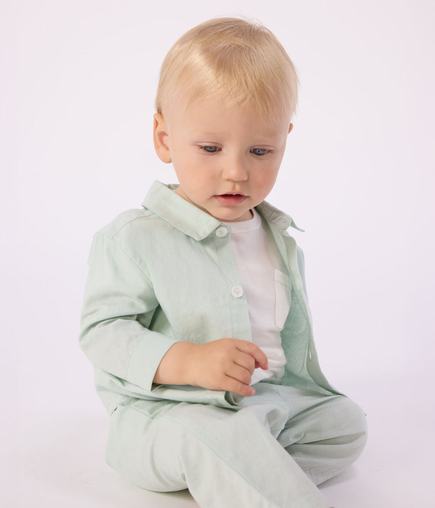 BABIES' LONG-SLEEVED PLAIN COTTON/LINEN SHIRT