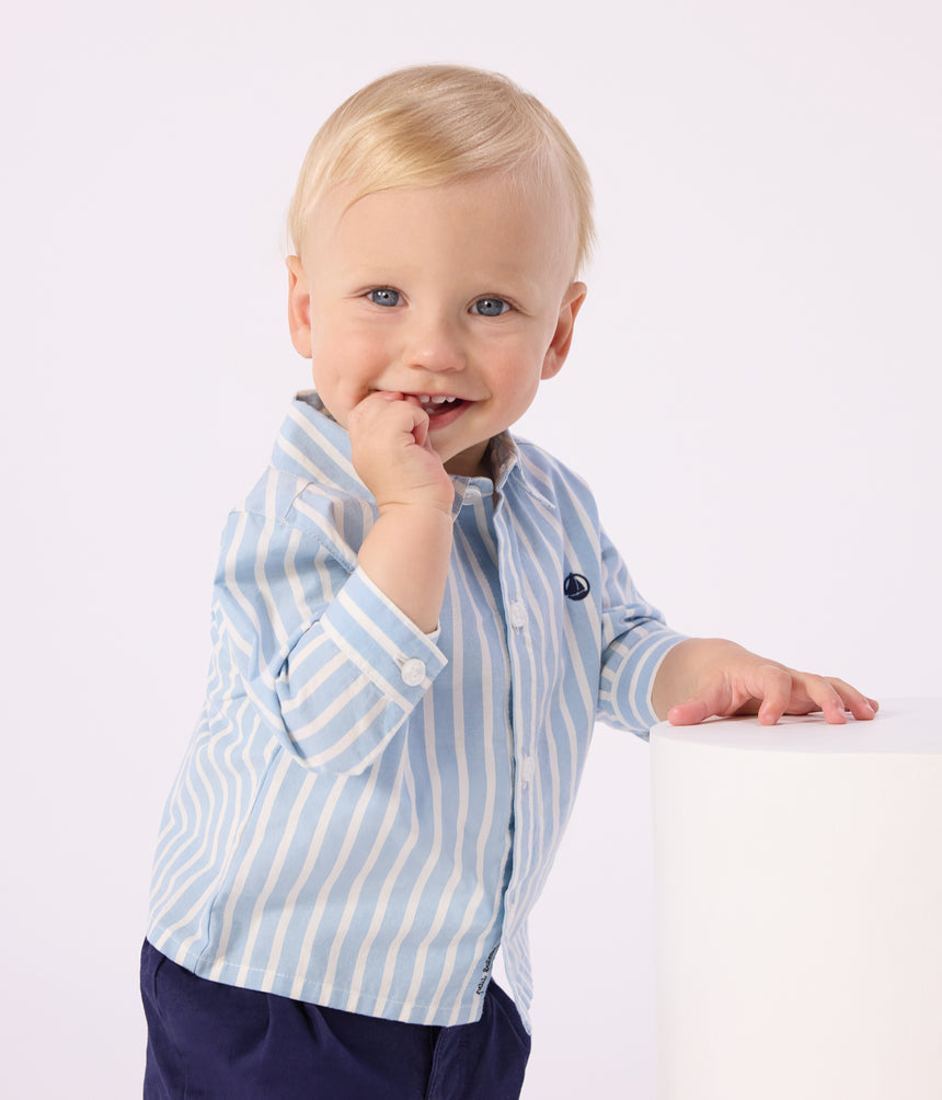 BABIES' LONG-SLEEVED STRIPY COTTON SHIRT