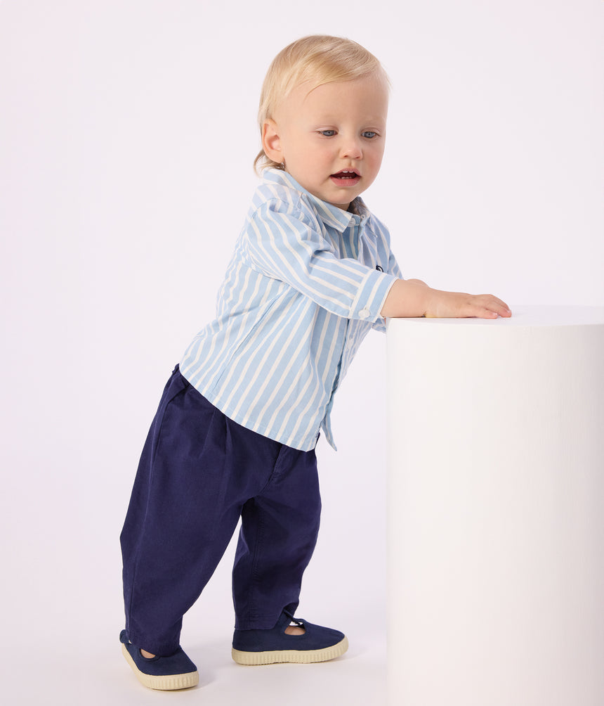 BABIES' LONG-SLEEVED STRIPY COTTON SHIRT