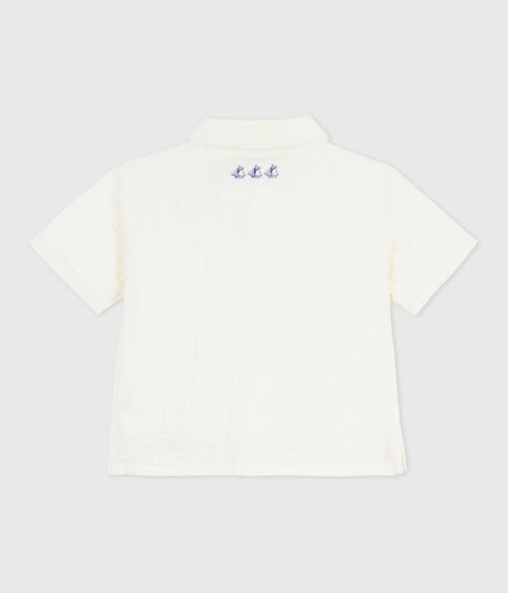 BABIES' SHORT-SLEEVED PLAIN COTTON/LINEN SHIRT