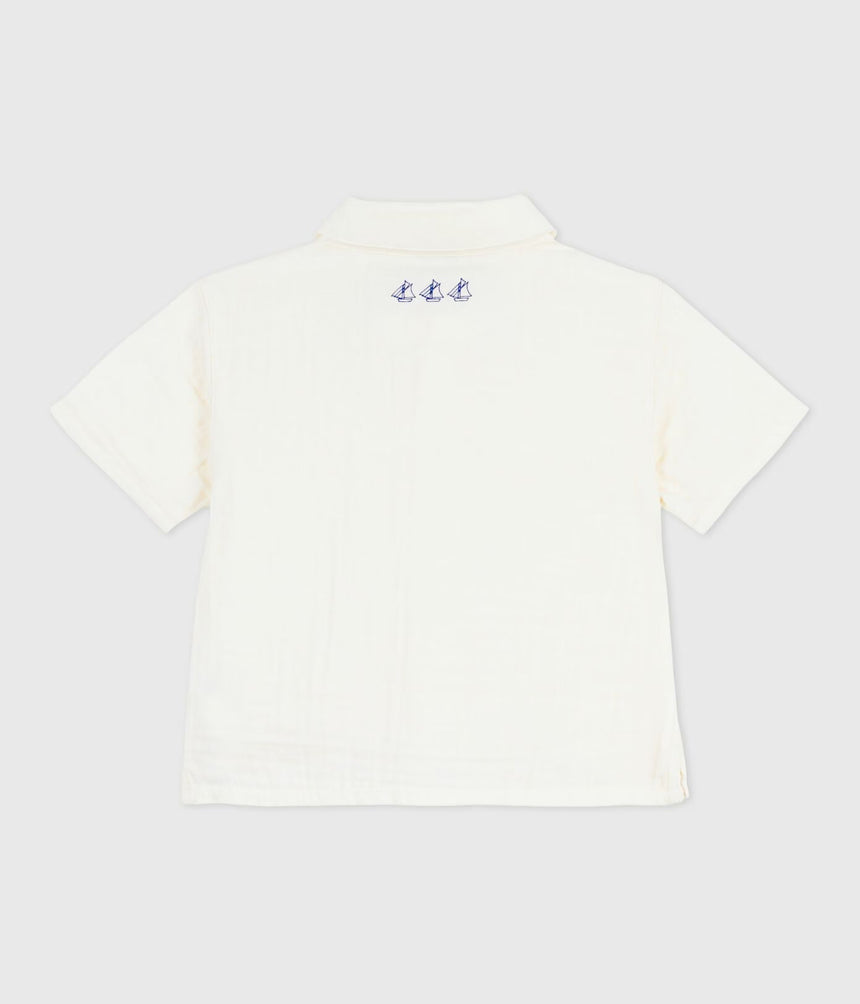 BABIES' SHORT-SLEEVED PLAIN COTTON/LINEN SHIRT