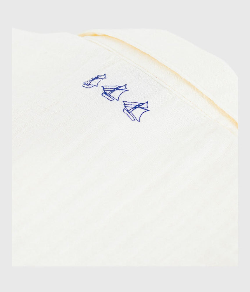 BABIES' SHORT-SLEEVED PLAIN COTTON/LINEN SHIRT