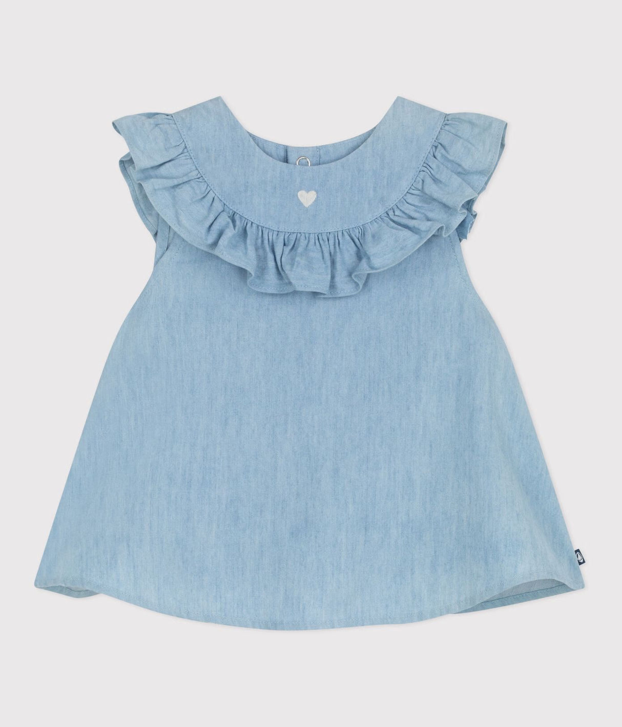 BABIES' SLEEVELESS BLOUSE IN EMBROIDERED COTTON CHAMBRAY
