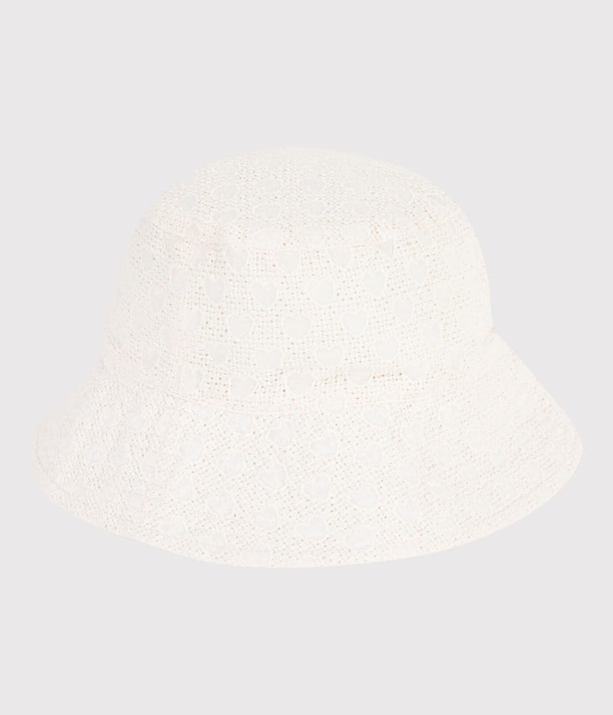 CHILDREN'S WIDE-BRIMMED FLOPPY SUN HAT IN POPLIN AND BRODERIE ANGLAISE