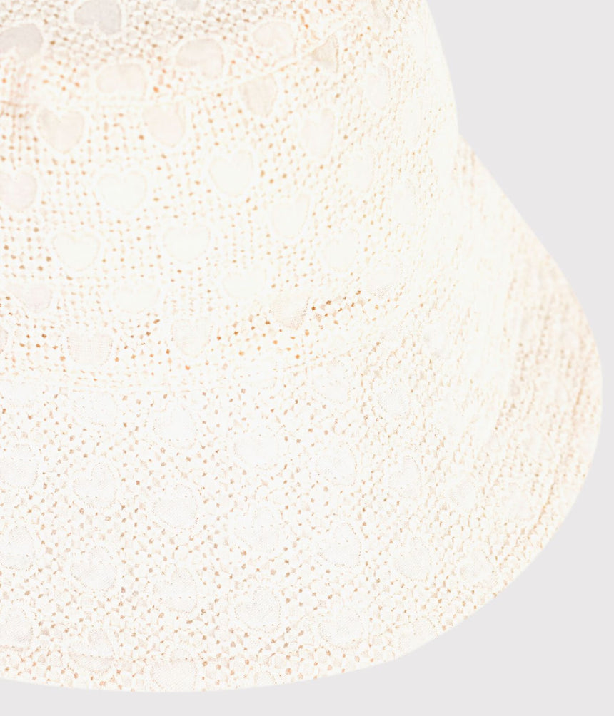 CHILDREN'S WIDE-BRIMMED FLOPPY SUN HAT IN POPLIN AND BRODERIE ANGLAISE