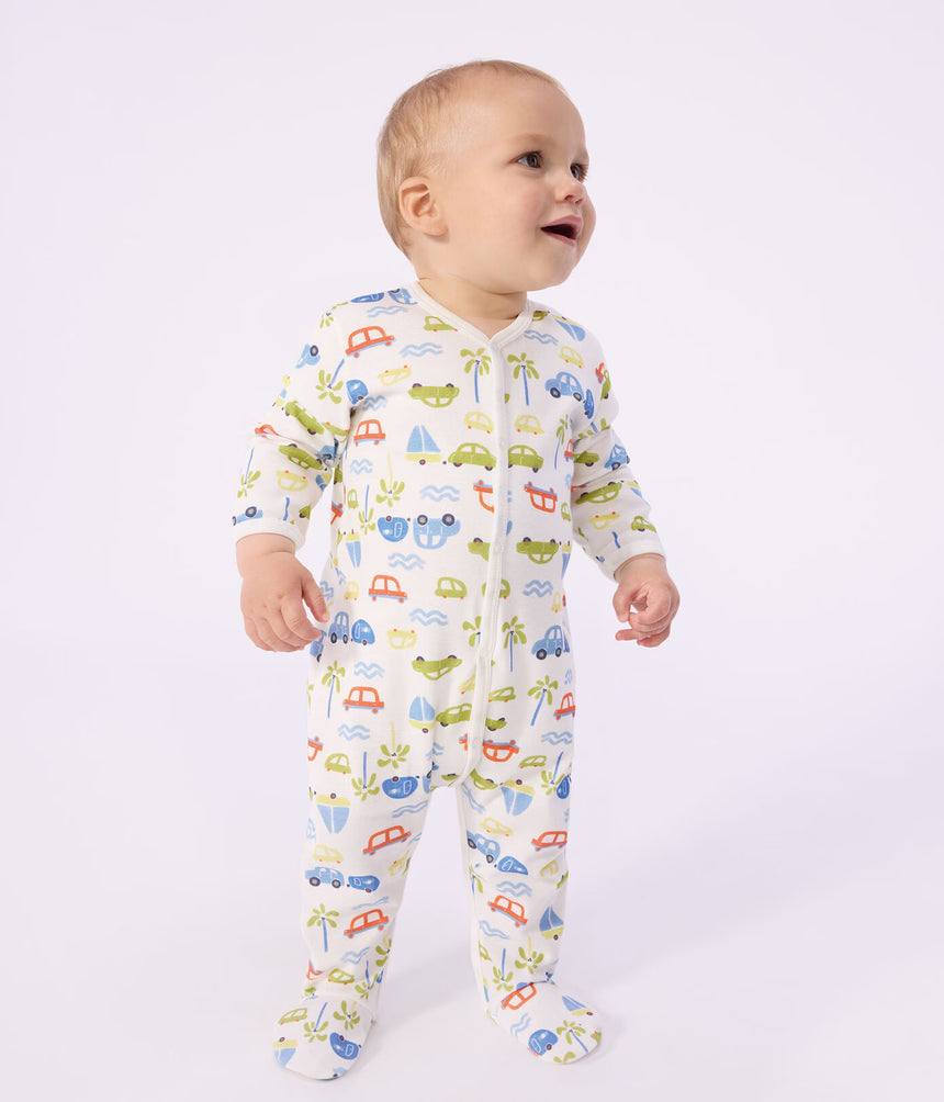 BABIES' COTTON PYJAMA SUIT WITH A MOTOR CAR PRINT