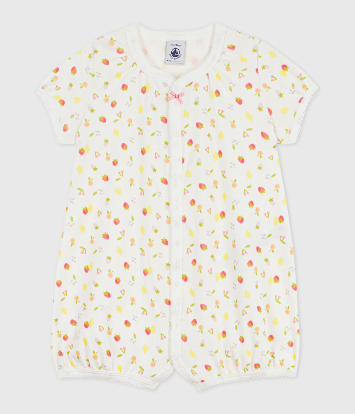 BABIES’ SHORT FRUIT PRINT COTTON JUMPSUIT