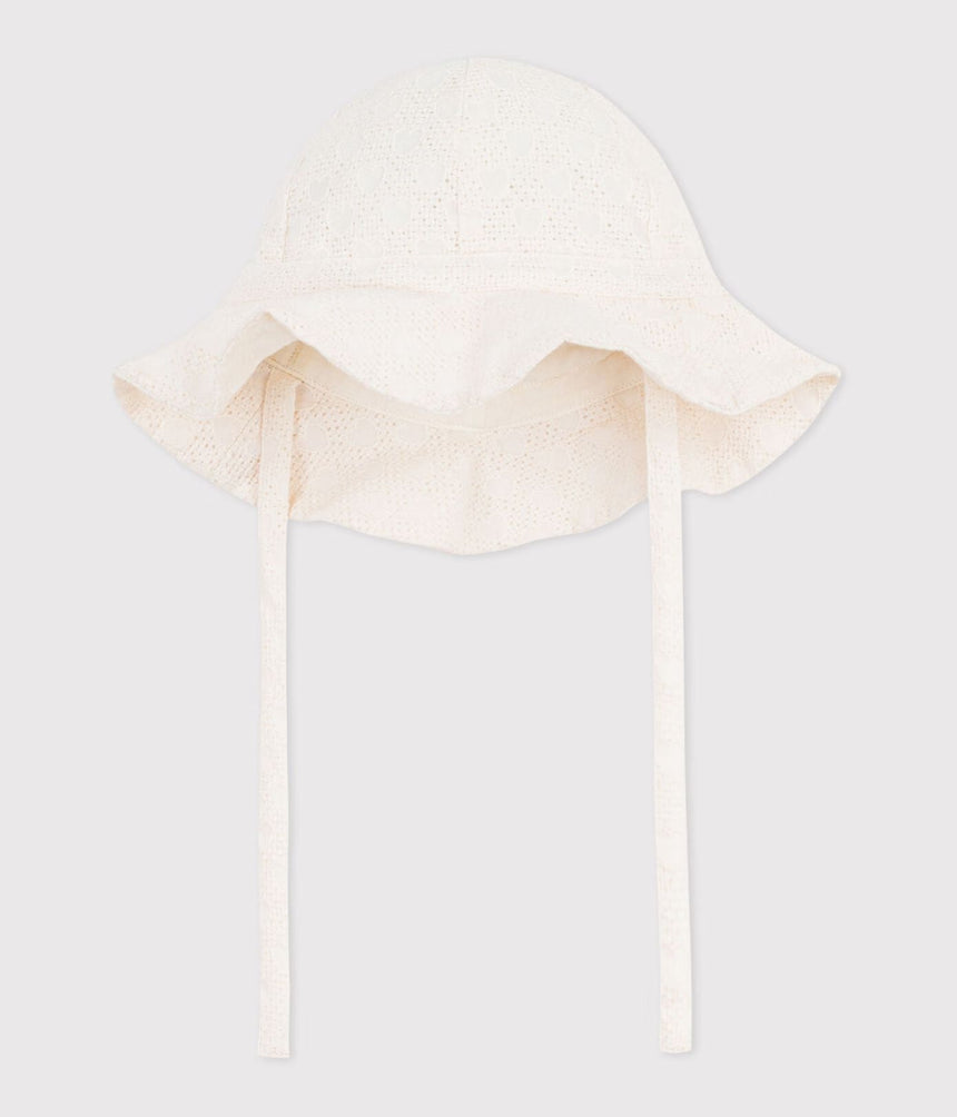 BABY GIRLS’ WIDE BRIMMED FLOPPY SUN HAT IN POPLIN AND BRODERIE ANGLAISE