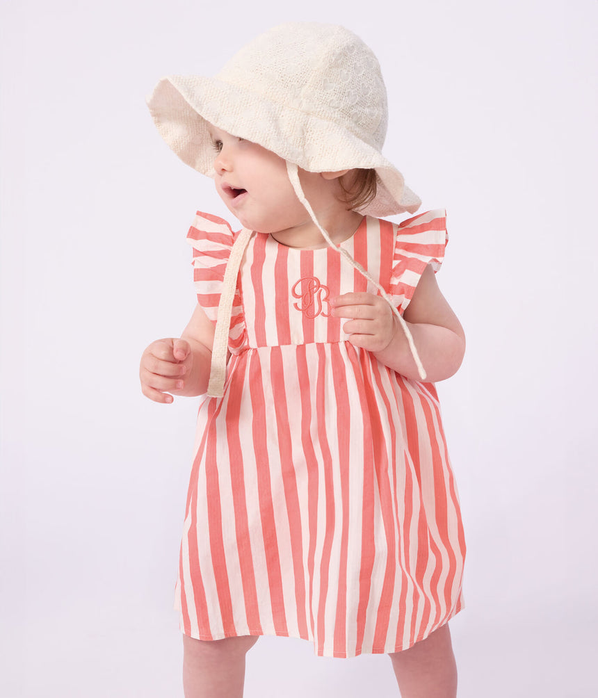 BABY GIRLS’ WIDE BRIMMED FLOPPY SUN HAT IN POPLIN AND BRODERIE ANGLAISE