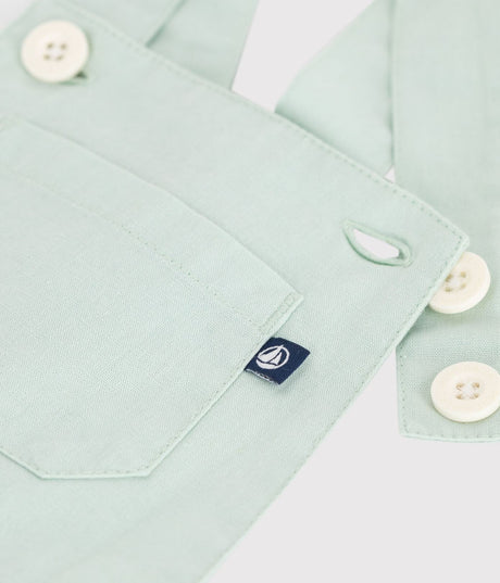BABIES’ SHORT-LEGGED PLAIN COTTON/LINEN DUNGAREES