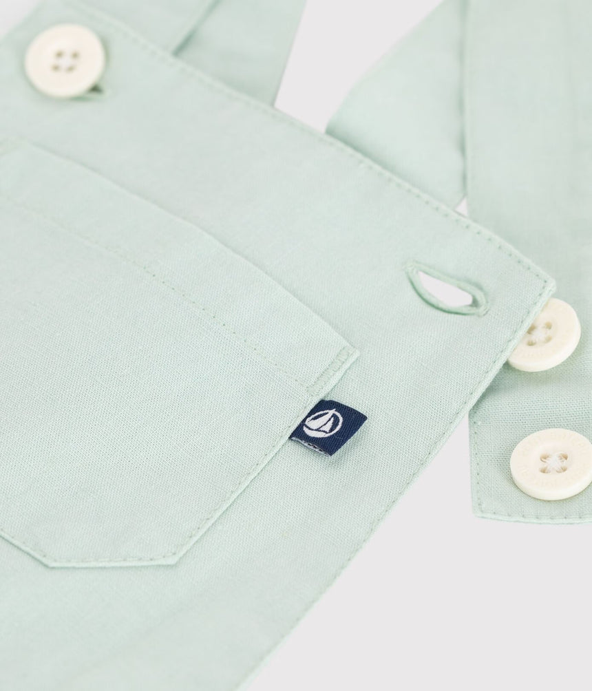 BABIES’ SHORT-LEGGED PLAIN COTTON/LINEN DUNGAREES