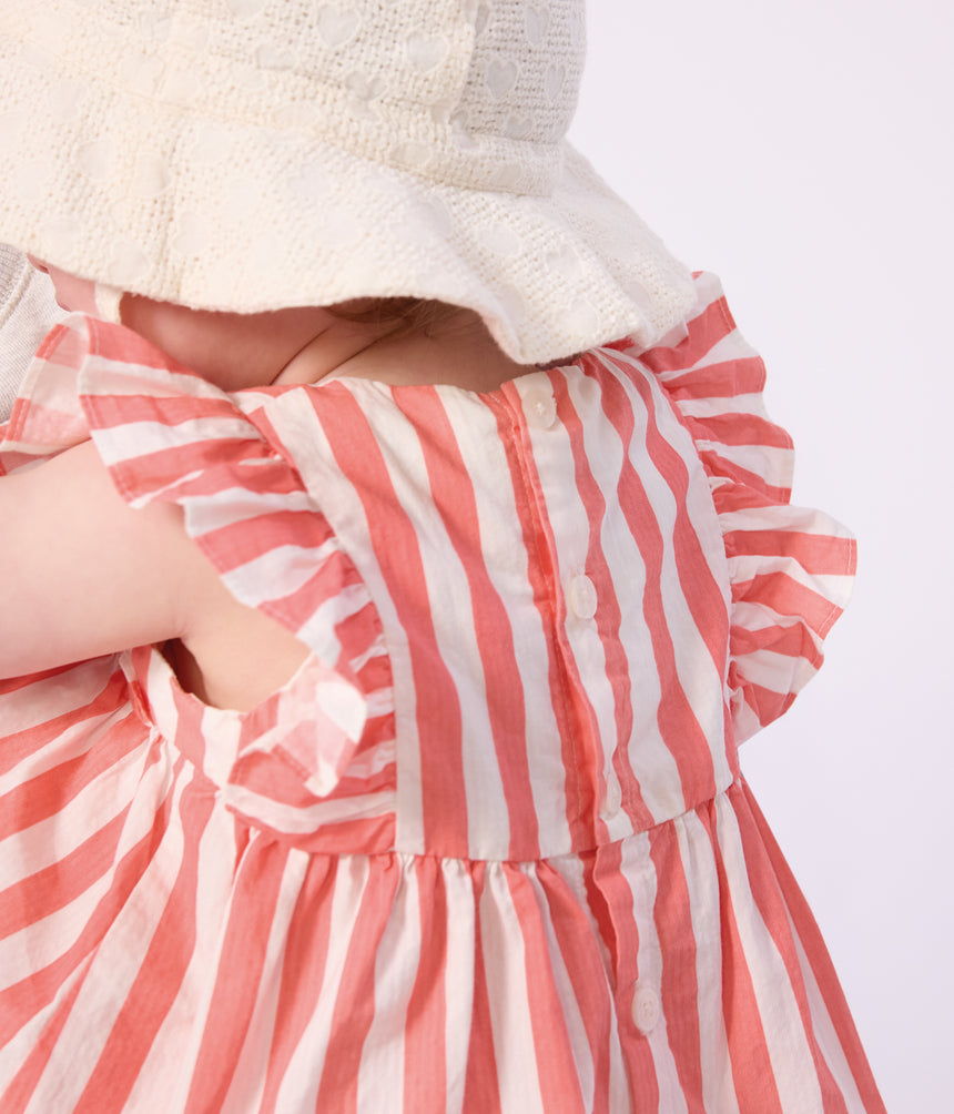 BABIES' SLEEVELESS COTTON DRESS WITH STRIPY BLOOMERS