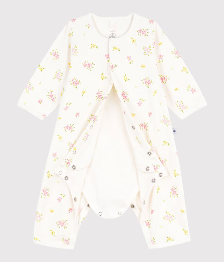 BABIES' FOOTLESS FLORAL-PRINT COTTON BODYJAMAS