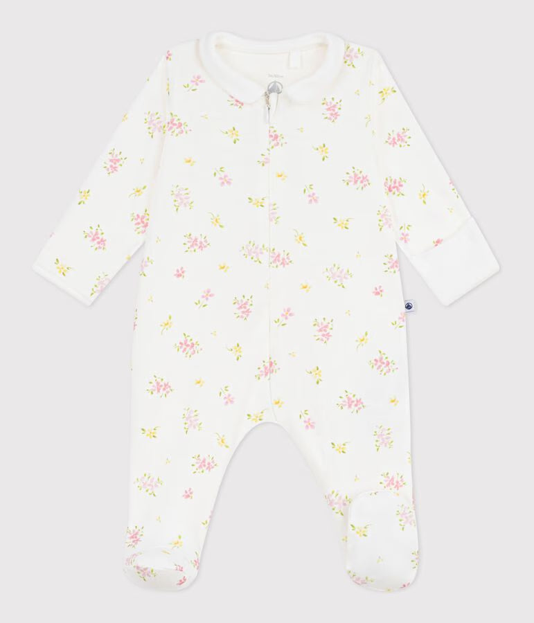 BABIES' FLORAL COTTON PYJAMA SUIT WITH A COLLAR