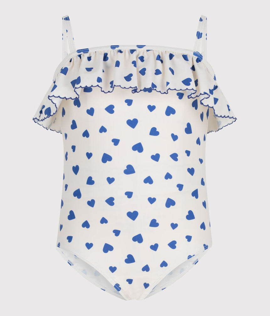 CHILDREN'S ONE-PIECE HEART PRINT RUFFLED SWIMSUIT