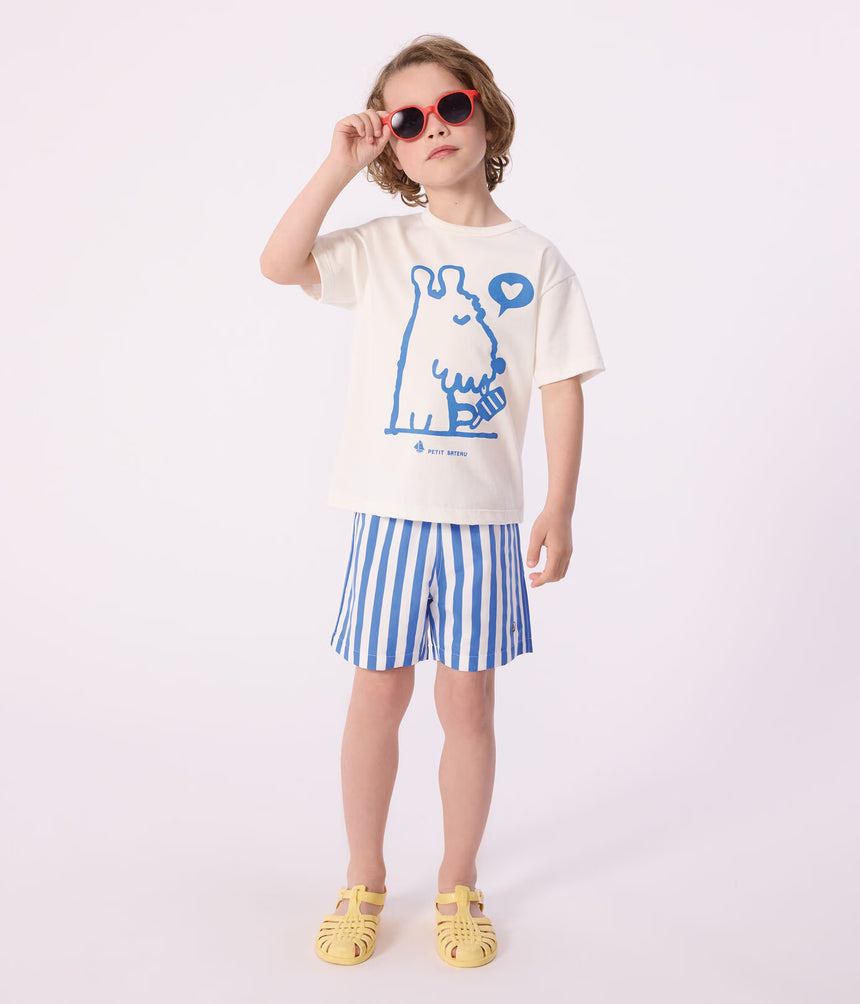 CHILDREN'S STRIPED COTTON SWIM SHORTS