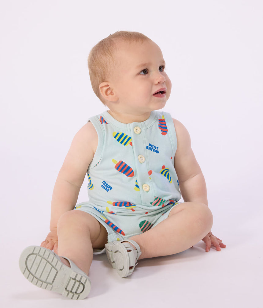 BABIES' SHORT COTTON PLAYSUIT WITH AN ICE CREAM PRINT