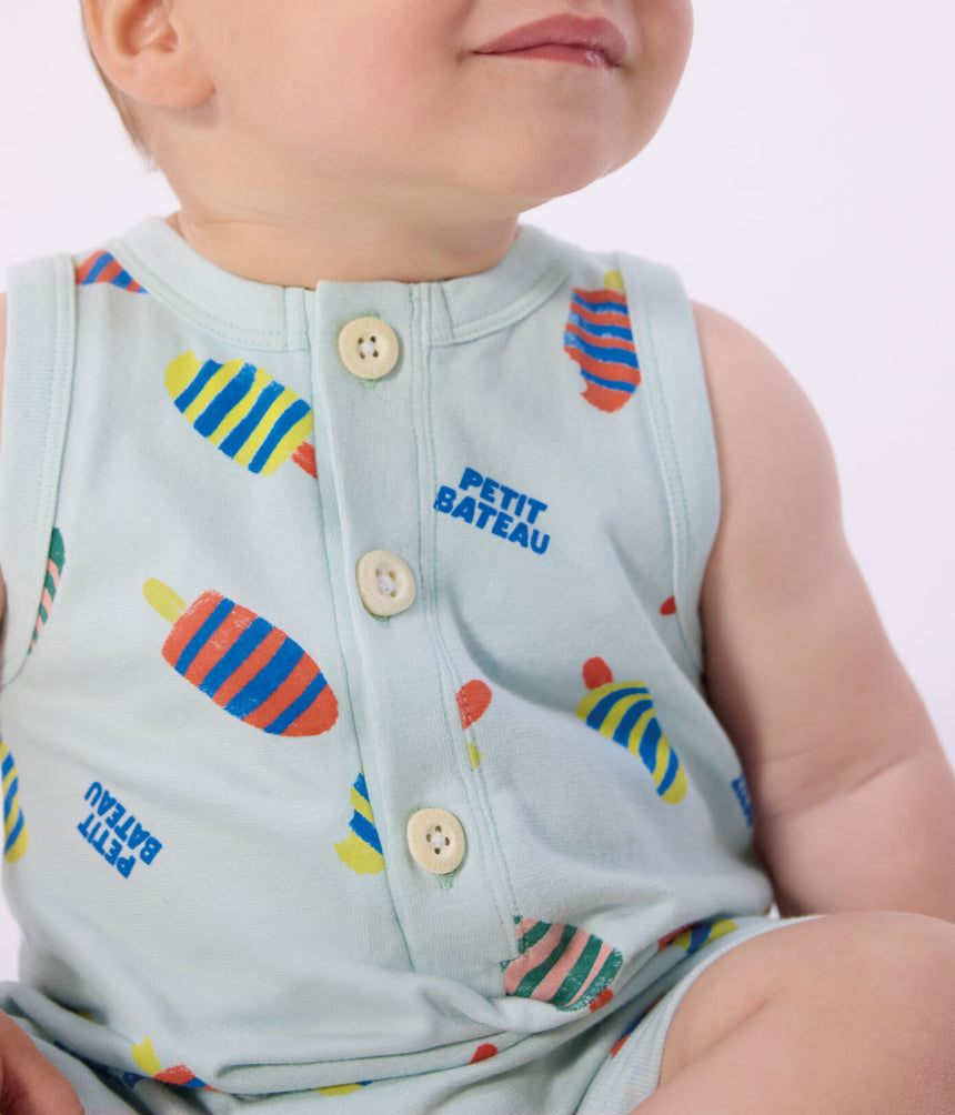 BABIES' SHORT COTTON PLAYSUIT WITH AN ICE CREAM PRINT
