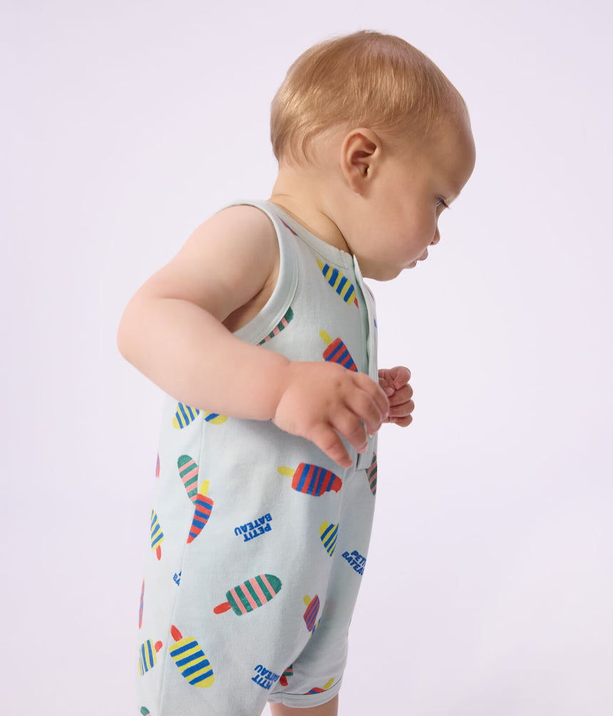 BABIES' SHORT COTTON PLAYSUIT WITH AN ICE CREAM PRINT