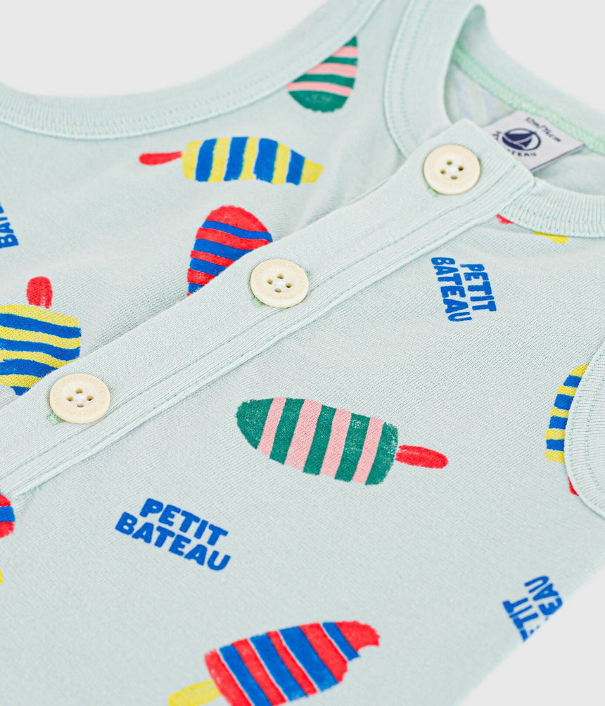 BABIES' SHORT COTTON PLAYSUIT WITH AN ICE CREAM PRINT