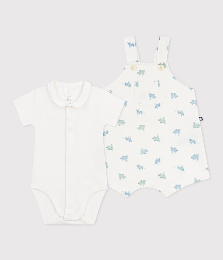 BABIES’ ANIMAL PRINT COTTON DUNGAREES/BODY SET