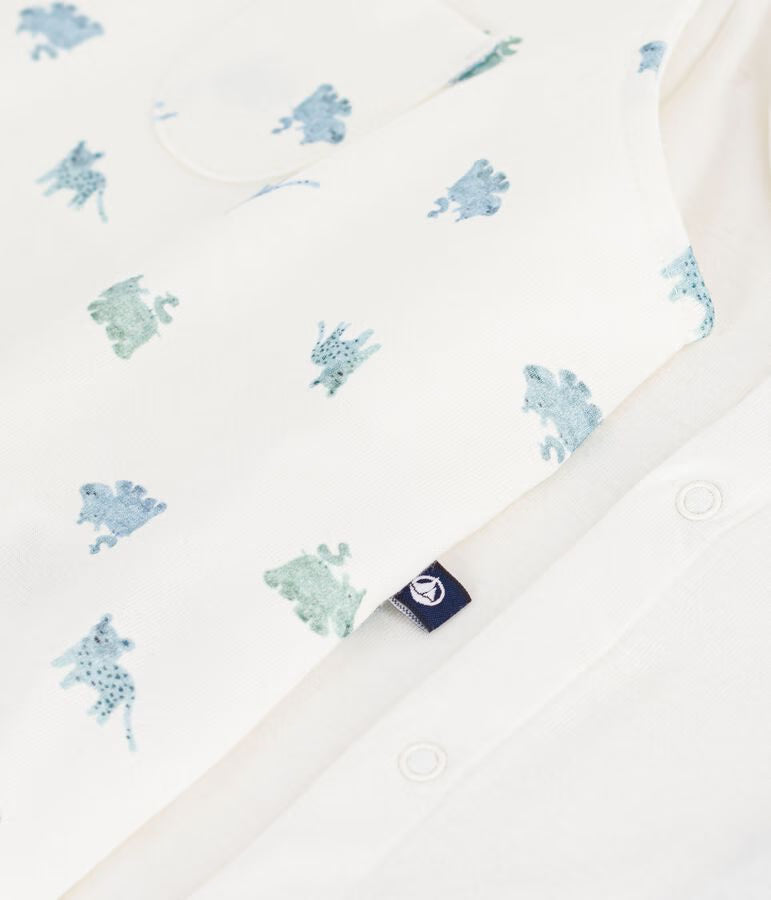 BABIES’ ANIMAL PRINT COTTON DUNGAREES/BODY SET