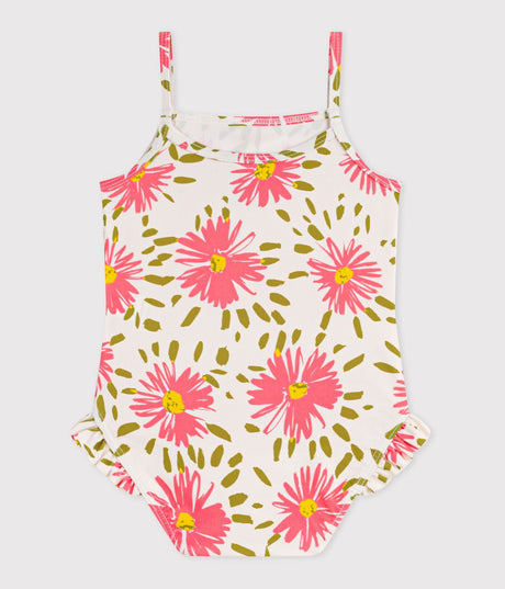 BABIES' ONE-PIECE SWIMSUIT WITH RUFFLES AND A FLOWER PRINT