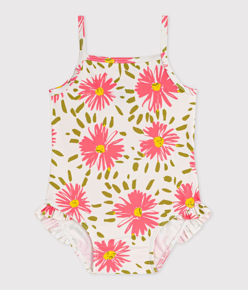 BABIES' ONE-PIECE SWIMSUIT WITH RUFFLES AND A FLOWER PRINT