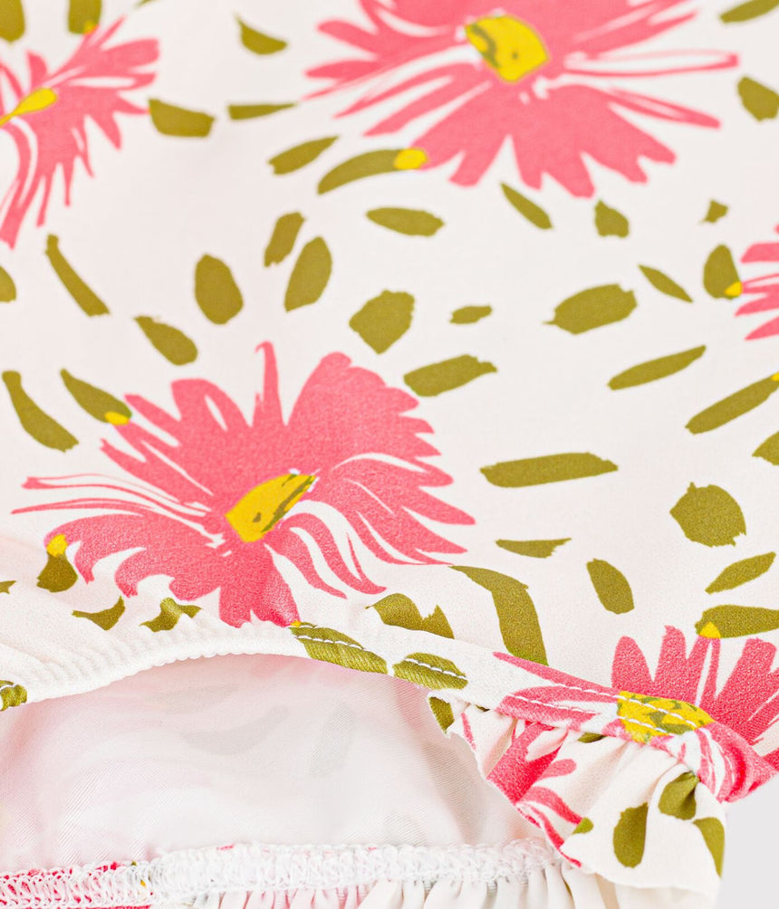 BABIES' ONE-PIECE SWIMSUIT WITH RUFFLES AND A FLOWER PRINT